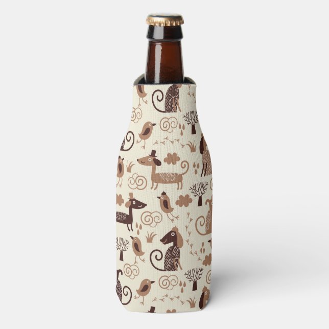 pattern with cute dogs bottle cooler (Bottle Front)