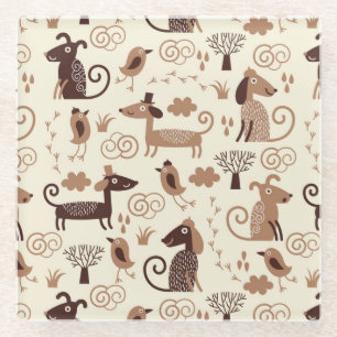 pattern with cute dogs glass coaster