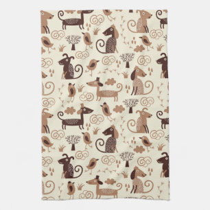 pattern with cute dogs tea towel
