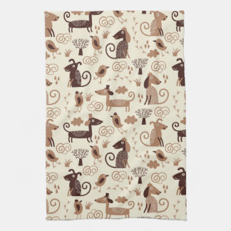 pattern with cute dogs tea towel