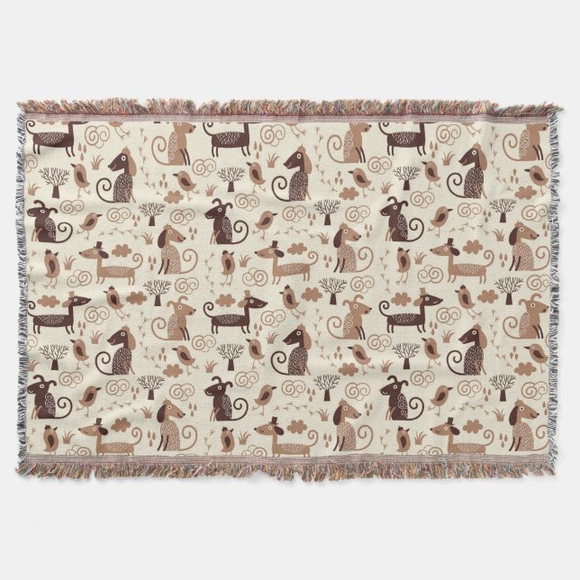 pattern with cute dogs throw blanket (Front)