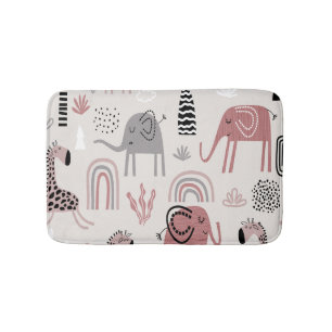 pattern with cute elephants and giraffes giant bath mat