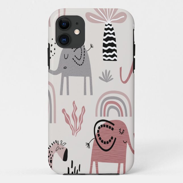 pattern with cute elephants and giraffes giant  Case-Mate iPhone case (Back)
