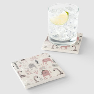 pattern with cute elephants and giraffes giant cof stone coaster