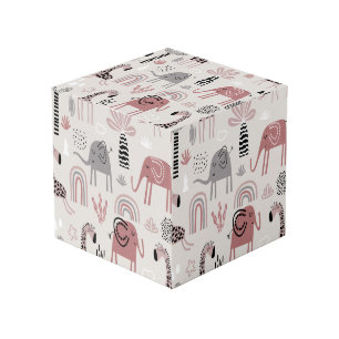 pattern with cute elephants and giraffes giant cube