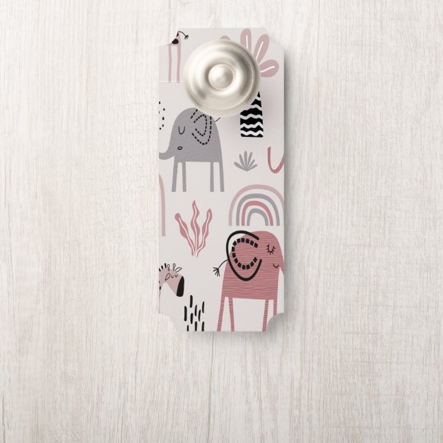 pattern with cute elephants and giraffes giant   door hanger (On Knob)