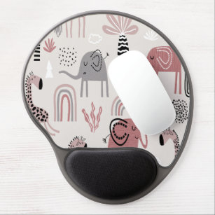pattern with cute elephants and giraffes giant   gel mouse pad