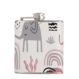 pattern with cute elephants and giraffes giant  hip flask