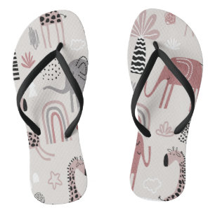 pattern with cute elephants and giraffes giant  jandals
