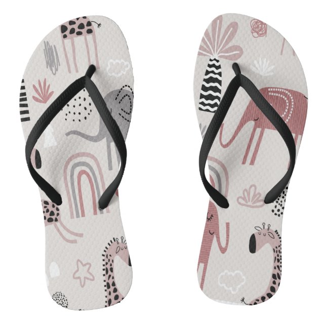 pattern with cute elephants and giraffes giant  jandals (Footbed)