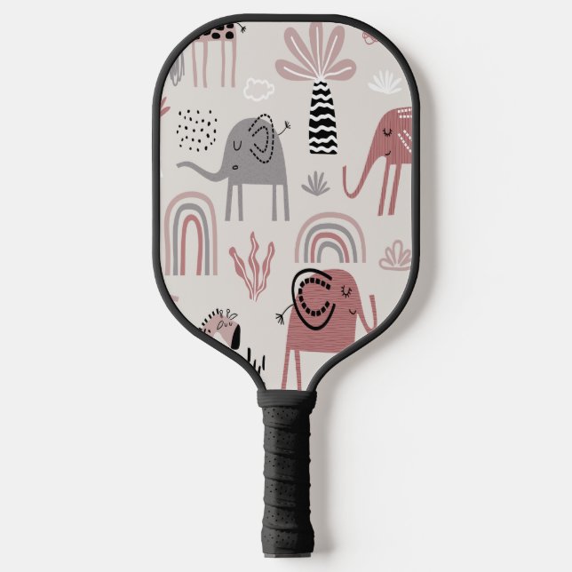 pattern with cute elephants and giraffes giant   pickleball paddle (Front)