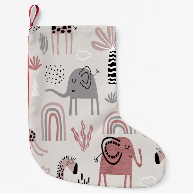 pattern with cute elephants and giraffes giant  small christmas stocking (Front)