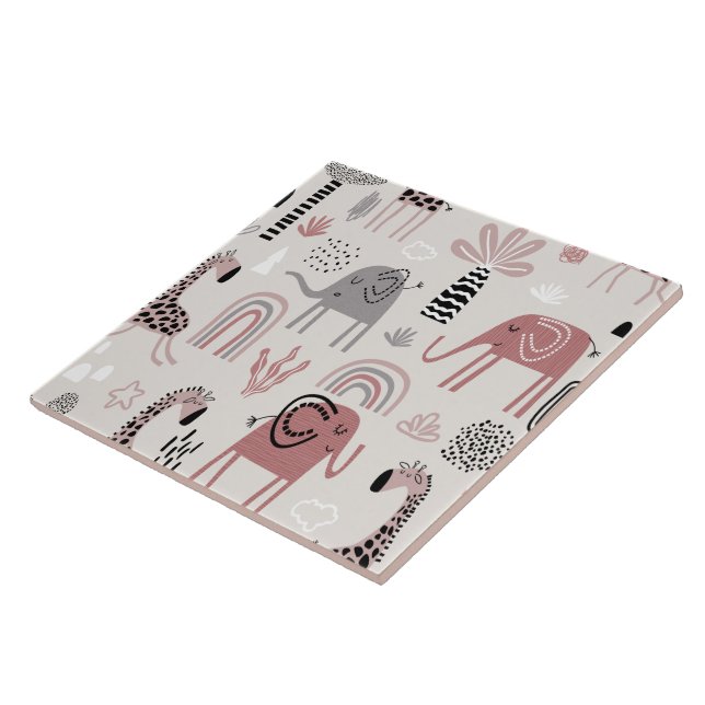 pattern with cute elephants and giraffes giant tile (Side)