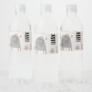 pattern with cute elephants and giraffes giant water bottle label