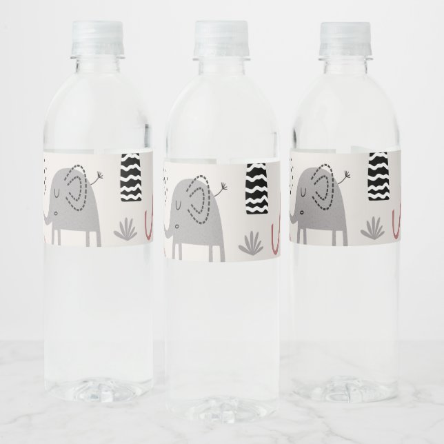 pattern with cute elephants and giraffes giant  water bottle label (Bottles)