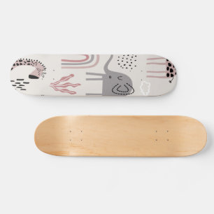 pattern with cute elephants and giraffes skateboard