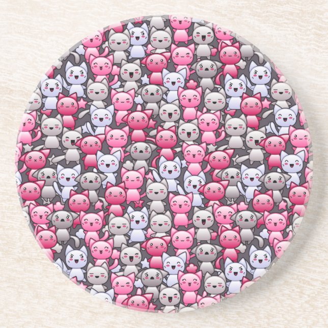 pattern with cute kawaii doodle cats 2 coaster (Front)