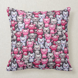 pattern with cute kawaii doodle cats 2 cushion