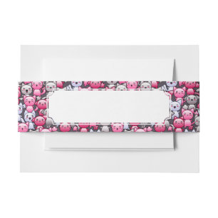 pattern with cute kawaii doodle cats 2 invitation belly band