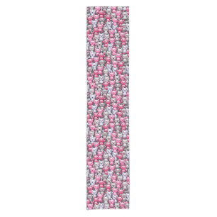pattern with cute kawaii doodle cats 2 short table runner