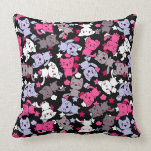 pattern with cute kawaii doodle cats 3 cushion