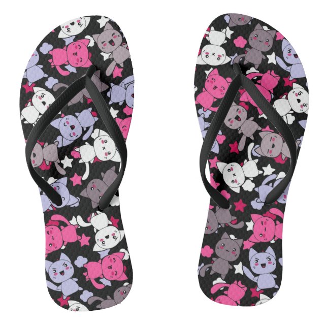 pattern with cute kawaii doodle cats 3 jandals (Footbed)