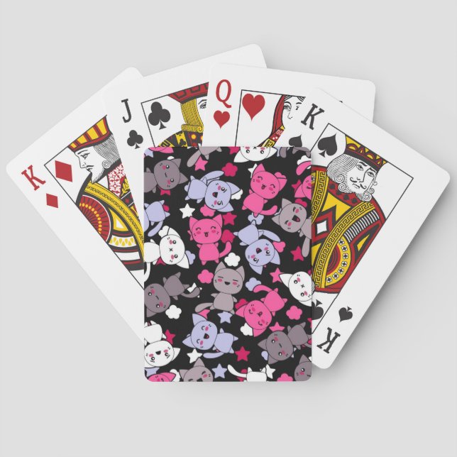 pattern with cute kawaii doodle cats 3 playing cards (Back)