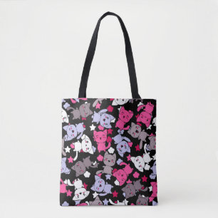 pattern with cute kawaii doodle cats 3 tote bag