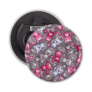pattern with cute kawaii doodle cats bottle opener