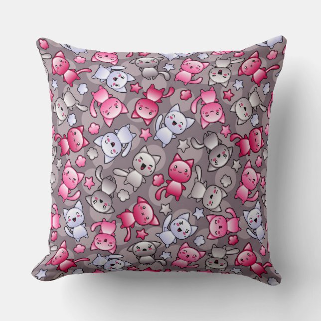 pattern with cute kawaii doodle cats cushion (Front)