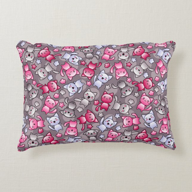 pattern with cute kawaii doodle cats decorative cushion (Front)