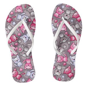 pattern with cute kawaii doodle cats jandals