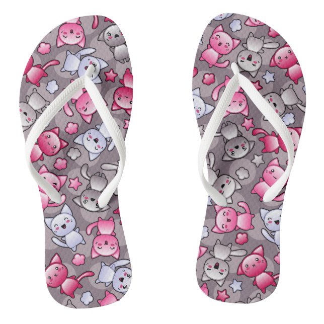 pattern with cute kawaii doodle cats jandals (Footbed)
