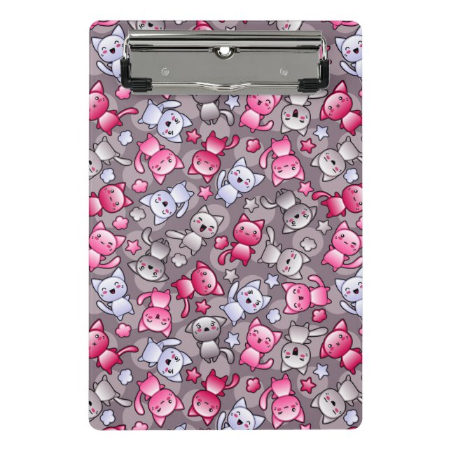 pattern with cute kawaii doodle cats mini clipboard (Front)