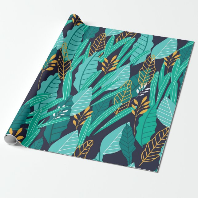 Pattern with different abstract tropical leaves wrapping paper (Unrolled)