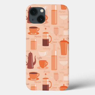 Pattern with drinks and text iPhone 13 case