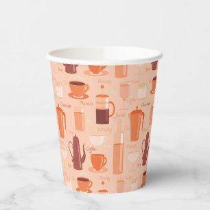 Pattern with drinks and text paper cups