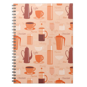 Pattern with drinks and text spiral notebook