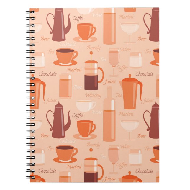 Pattern with drinks and text spiral notebook (Front)