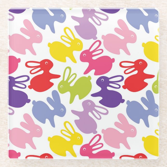 pattern with Easter rabbits Glass Coaster (Front)