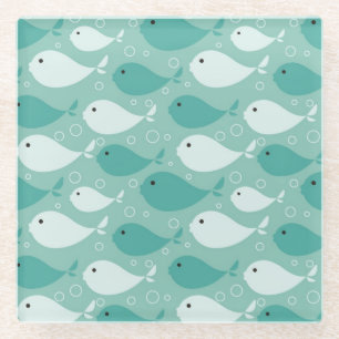 pattern with fish 2 glass coaster