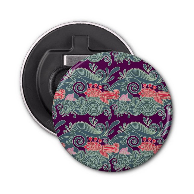 Pattern With Fish And Purple Wave Bottle Opener (Front)
