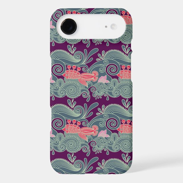 Pattern With Fish And Purple Wave Case-Mate iPhone Case (Back)