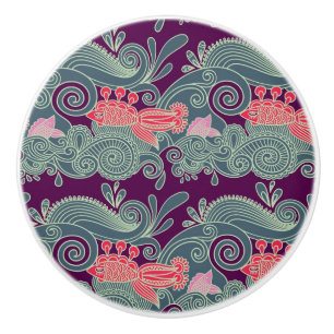 Pattern With Fish And Purple Wave Ceramic Knob