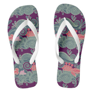 Pattern With Fish And Purple Wave Jandals