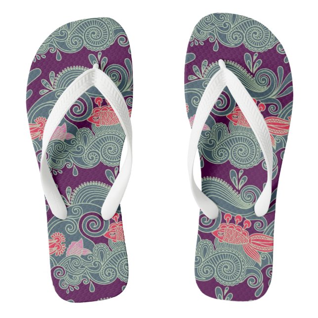 Pattern With Fish And Purple Wave Jandals (Footbed)