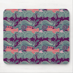 Pattern With Fish And Purple Wave Mouse Pad