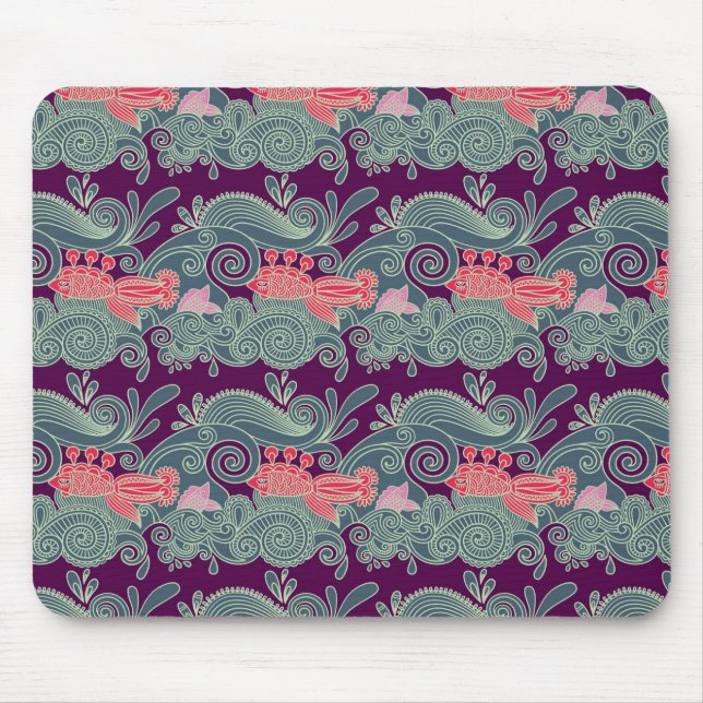Pattern With Fish And Purple Wave Mouse Pad (Front)