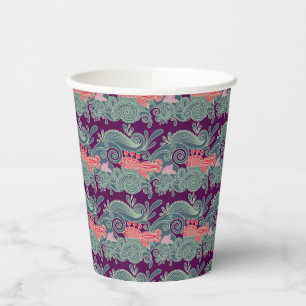 Pattern With Fish And Purple Wave Paper Cups