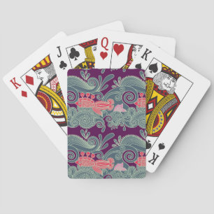 Pattern With Fish And Purple Wave Playing Cards